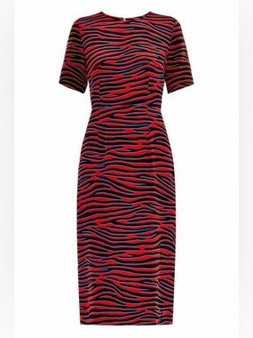 House of Holland Pink and Black 100% Silk Zebra-Print Midi Dress